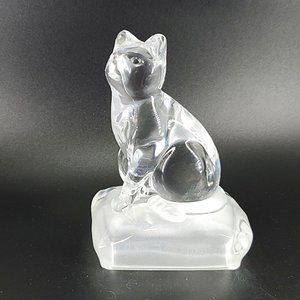 VTG Clear Glass Cat Frosted Base Paperweight Fig.